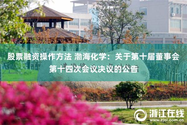 股票融资操作方法 渤海化学：关于第十届董事会第十四次会议决议的公告